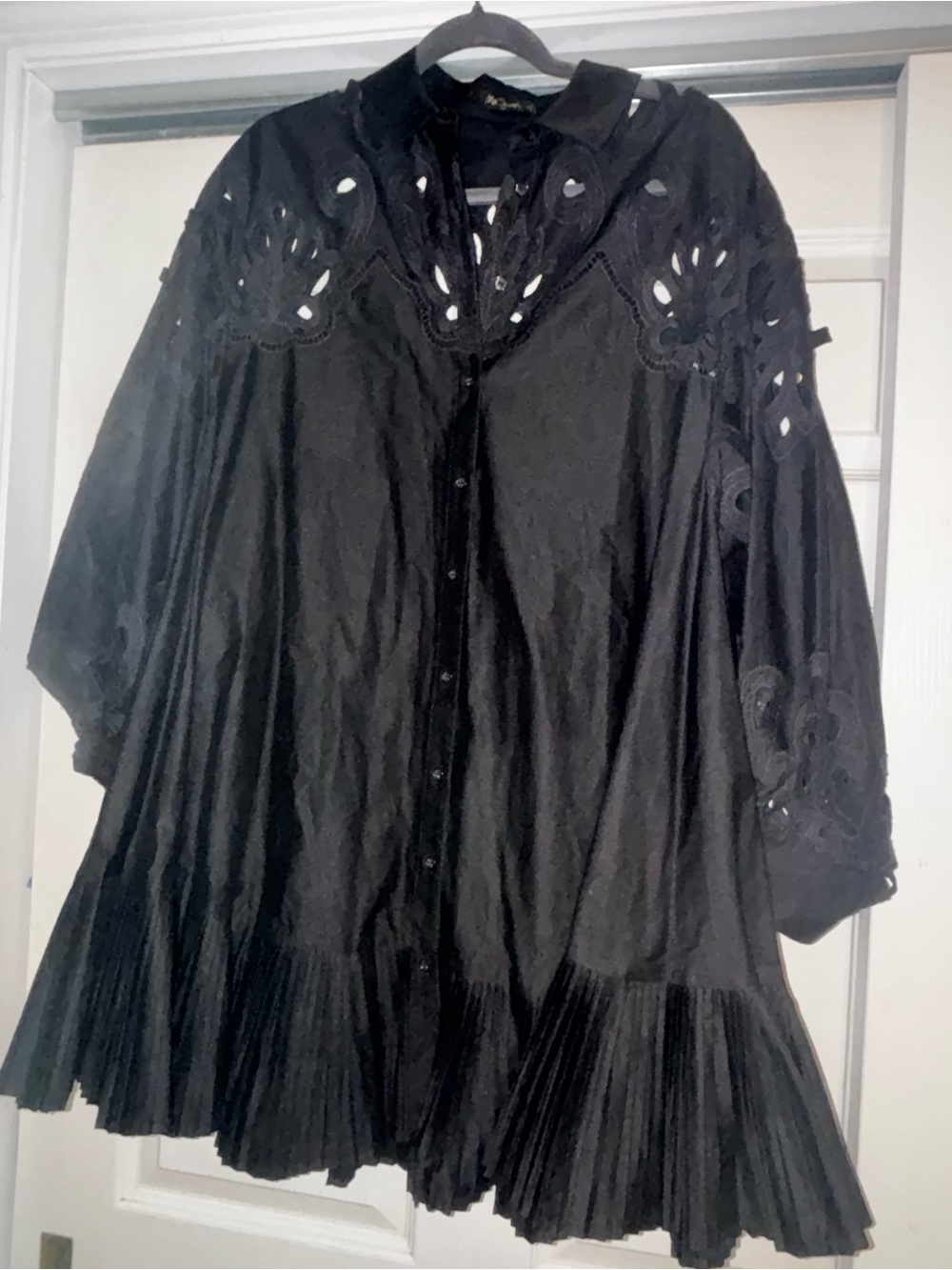 Mes Demoiselle Paris Black Eyelet Embroidered Pleated Mini Dress – Size 38